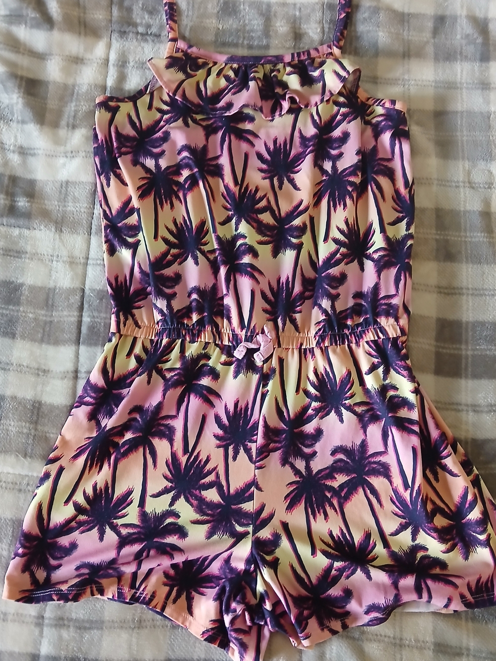 Girls Wonder Nation 10/12 Pink and Purple Sunset & Palm Tree Romper